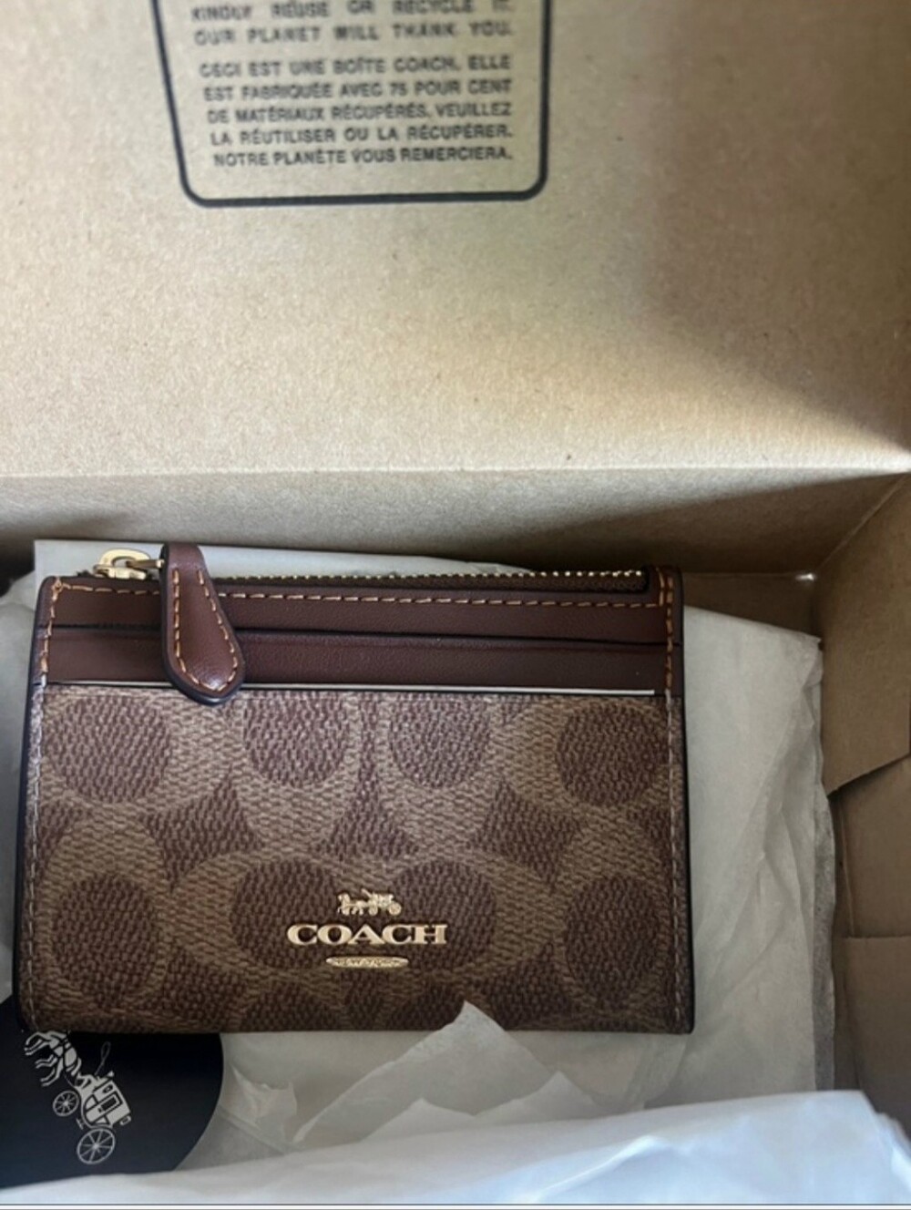 COACH Brown Signature Card Case with ID Window